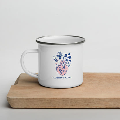 Harmony Waves Enamel Mug - Heart & Mushrooms Design