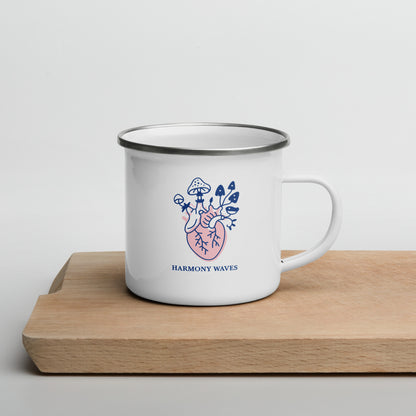 Harmony Waves Enamel Mug - Heart & Mushrooms Design