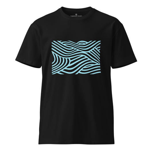 Blue Neon Waves Men's T-Shirt - Minimalist Neon Graphic Tee