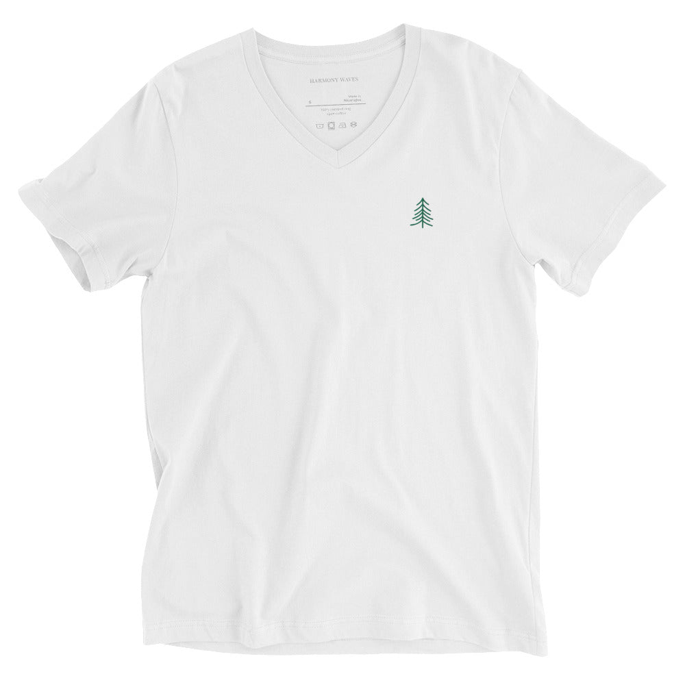 Embroidered Pine Tree V-Neck T-Shirt