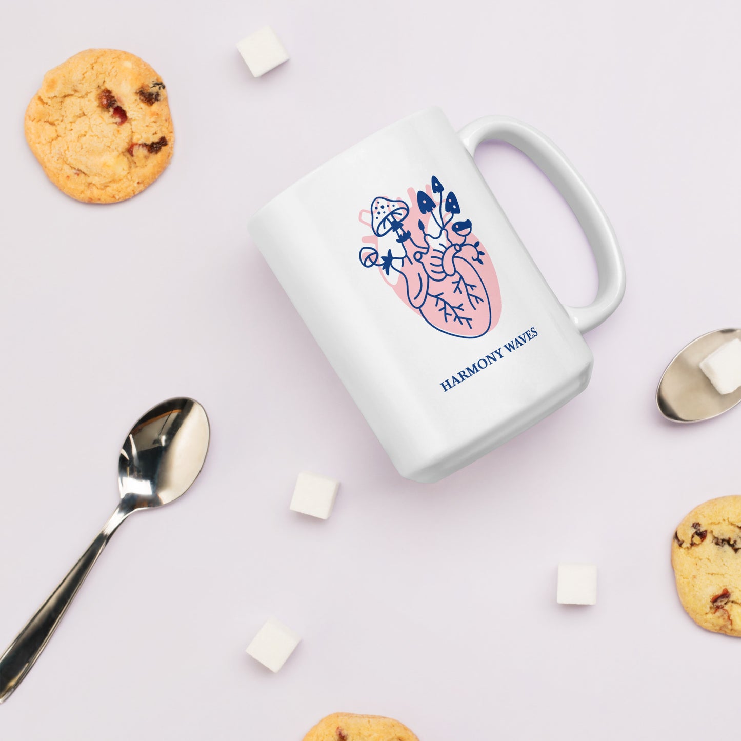 Ceramic Mug – Heart & Mushrooms Design